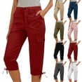 thumbnail image 1 of Ashirexll Womens Summer Pants, Capri Pants for Women, Solid Color Elastic Waist Casual Pocket Full Length Capri Trousers, 1 of 5