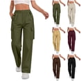 thumbnail image 1 of Ashirexll Womens Summer Pants, Cargo Pants Women, Fashion Solid Color Stretchy Belt String Button Pocket Long Trousers, 1 of 7