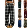 thumbnail image 1 of Ashirexll Womens Summer Pants, Casual Pants for Women, Casual Straight Leg Trousers with Elastic Waist and Checkered Pockets, 1 of 5