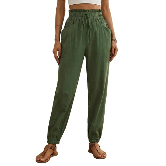 Ashirexll Womens Summer Pants, Casual Pants for Women, Fashion Solid Color Footed Pocket Drawstring Full Length Trousers