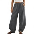thumbnail image 1 of Ashirexll Womens Summer Pants, Casual Pants for Women, Loose Casual Solid Color Elastic Waistband Pocket Long Trousers, 1 of 7