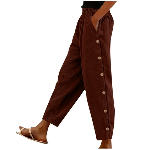 Ashirexll Womens Summer Pants, Casual Pants for Women, Solid Color Elastic Waist Sports Casual with Side and Back Pocket