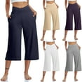 thumbnail image 1 of Ashirexll Womens Summer Pants, High Waisted Pants for Women, Color High Waist Pocket Sports Yoga Wide Leg Capri Pants, 1 of 7