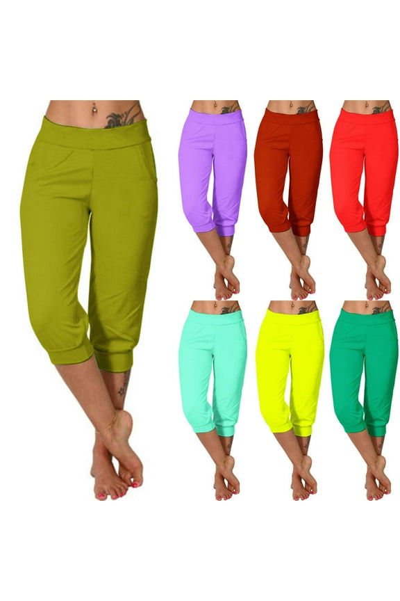 Womens Summer Pants, High Waisted Pants for Women, Loose Soft Gradient Workout Outdoor Pocket Sports Yoga Capris
