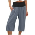 thumbnail image 1 of Ashirexll Womens Summer Pants, Wide Leg Pants Woman, Elastic Waist Pull On Capri Pants with Pockets for Outerwear, 1 of 6