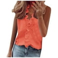 thumbnail image 1 of Ashirexll Womens Summer Tops, Plus Size Solid Color Ruffle Collar V-Neck Sleeveless Casual Shirt Tops Orange S, 1 of 8