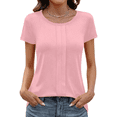 thumbnail image 1 of Ashirexll Womens Summer Tops, Short Sleeve Shirts for Women, Fashion Casual Loose Round Neck Short Sleeve Solid Color Blouse, 1 of 6