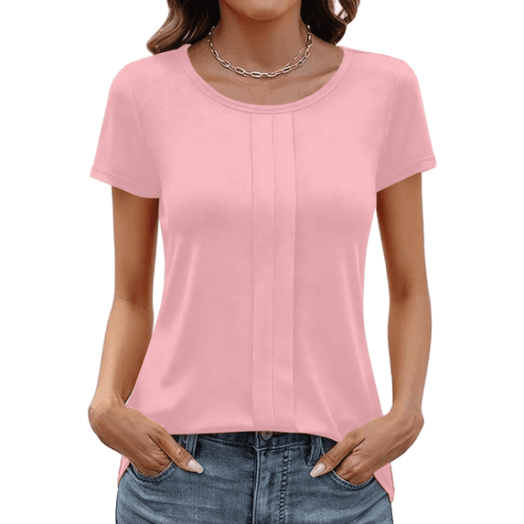 Ashirexll Womens Summer Tops, Short Sleeve Shirts for Women, Fashion Casual Loose Round Neck Short Sleeve Solid Color Blouse