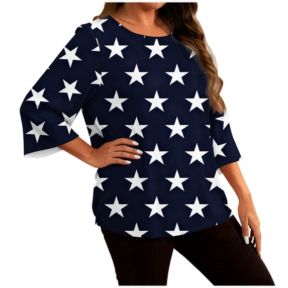 Ashirexll Womens Summer Tops, Short Sleeve Shirts for Women, Plus Size Gradient Blouse Home Casual Long Sleeve Round Neck Top