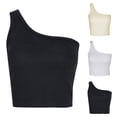 thumbnail image 1 of Ashirexll Womens Summer Tops, Short Slim Ribbed One Shoulder Sleeveless Camisole Casual Comfortable Blouses, 1 of 4