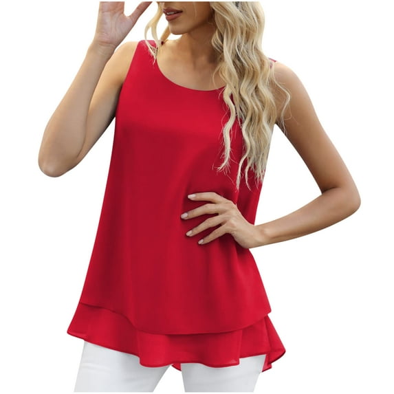 Ashirexll Womens Summer Tops, Solid Color Plus Size Sleeveless Loose Breathable Comfortable Flowy T-Shirt Red 5XL