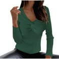 thumbnail image 1 of Ashirexll Womens Sweaters, Fashion Fall Winter Plus Size Solid Color Long Sleeve Knit V-Neck Twist Sweater Army Green L, 1 of 8