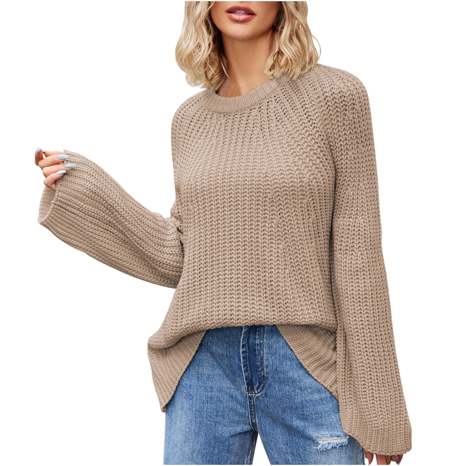 【COSYHARU】Maxi Minimal Round Knit Ashirexll Womens Sweaters Solid Color Round Neck Hollow Out