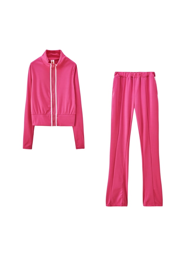 Womens Sweatsuits 2 Piece Set, Fashion Zipper Color Sweat Shirt and Pant Tracksuit Sport Suit Pink M