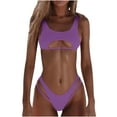 thumbnail image 1 of Ashirexll Womens Swimsuits, Two Piece Swimsuit for Women, Solid Color Fashion Casual Broadband Sling Hollow Out Bikinis Sets Purple XL, 1 of 8