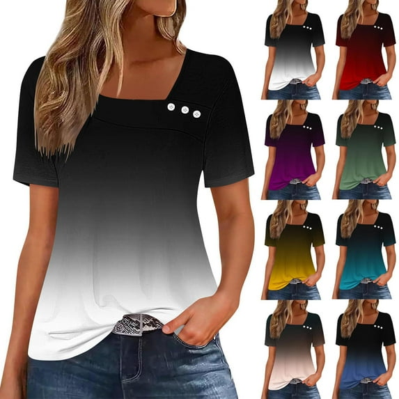 Ashirexll Womens T Shirts Summer Tops for Women Fashion 1/2 Sleeve V-Neck Solid Tank Top Comfortable Casual