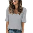 thumbnail image 1 of Ashirexll Womens Tops, Fashion Solid Color Plus Size Casual V-Neck Loose Cute T-Shirt Elbow Length Tops for Women Gray 3XL, 1 of 6