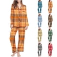 thumbnail image 1 of Ashirexll Womens Two Piece Sets, Fuzzy Pajamas for Women, Casual Fashion Printed Long Sleeve Lapel Top and Pants Pajama Set, 1 of 5