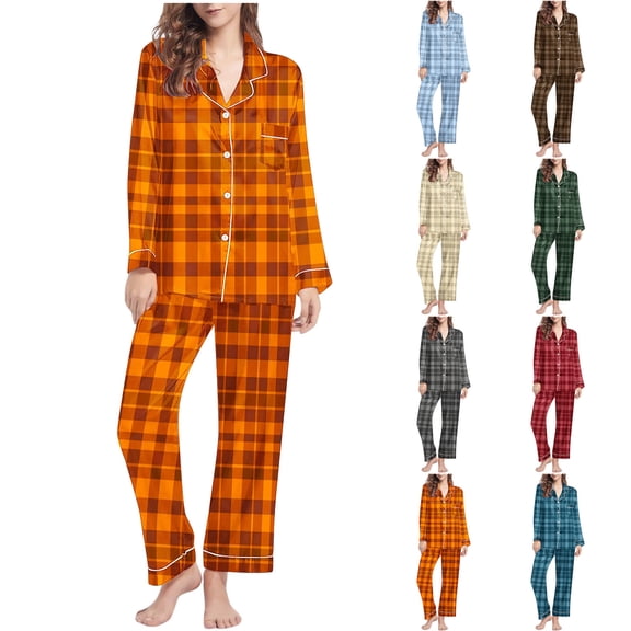 Ashirexll Womens Two Piece Sets, Fuzzy Pajamas for Women, Casual Fashion Printed Long Sleeve Lapel Top and Pants Pajama Set