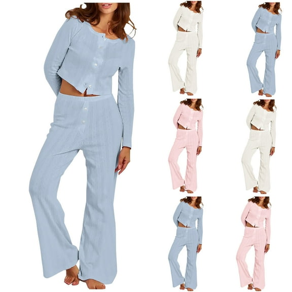 Ashirexll Womens Two Piece Sets, Fuzzy Pajamas for Women, Cozy Long Sleeve Long Pants Two Piece Home Loungewear Outfit