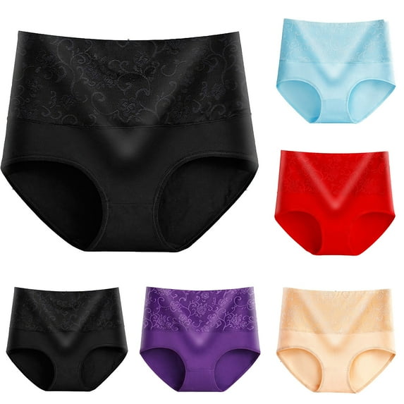 Ashirexll Womens Underwear, Panties for Women, Cotton High Waist Underwear Women Sexy Soft Stretch Panties Comfortable Period Underwear Briefs 5 Pack Red 3XL