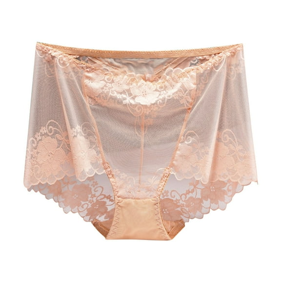 Ashirexll Womens Underwear, Period Underwear for Women, Panties for Women, Plus Size High Waist Lace Ultra-Thin Breathable Mesh Butt Lifting and Control Panties Beige C XL