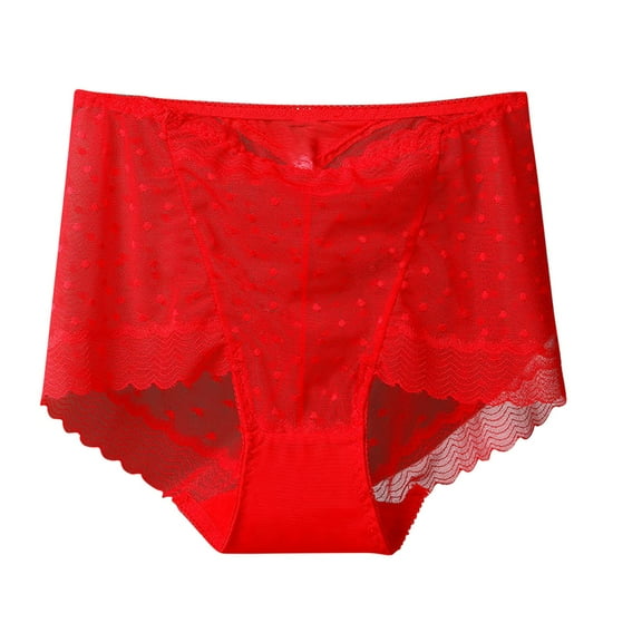 Ashirexll Womens Underwear, Period Underwear for Women, Panties for Women, Plus Size High Waist Sexy Lace Ultra-Thin Breathable Mesh Butt Lifting and Control Panties Red A L