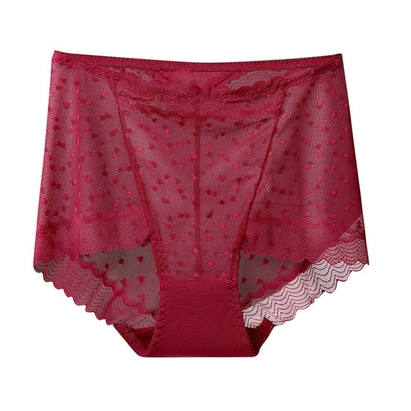 Ashirexll Womens Underwear, Period Underwear for Women, Panties for Women, Plus Size High Waist Sexy Lace Ultra-Thin Breathable Mesh Butt Lifting and Control Panties Red B XL