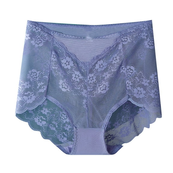 Ashirexll Womens Underwear, Period Underwear for Women, Panties for Women, Plus Size High Waist Sexy Lace Ultra-Thin Breathable Mesh Butt Lifting and Control Panties Purple F L