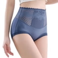 thumbnail image 1 of Ashirexll Womens Underwear Solid Color Lace Flower Breathable High Waist High Elasticity Plus Size The Abdomen Lift Buttocks Panties for Women Blue 3XL, 1 of 3