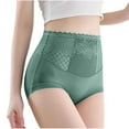 thumbnail image 1 of Ashirexll Womens Underwear Solid Color Lace Flower Breathable High Waist High Elasticity Plus Size The Abdomen Lift Buttocks Panties for Women Green XL, 1 of 3
