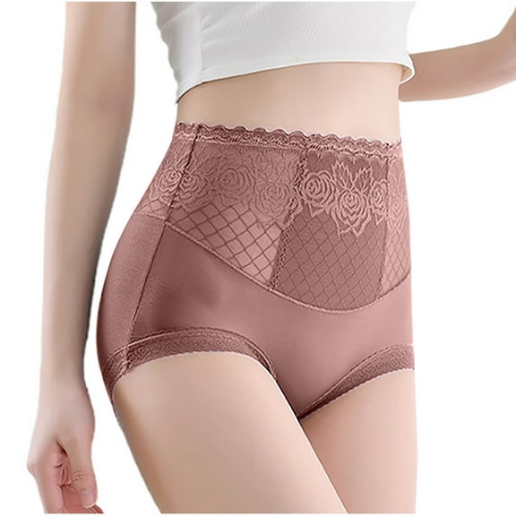 Ashirexll Womens Underwear Solid Color Lace Flower Breathable High Waist High Elasticity Plus Size The Abdomen Lift Buttocks Panties for Women Red XXL