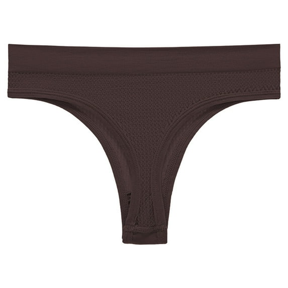 Ashirexll Womens Underwear Solid Color Mid Waist Soft Breathable Comfortable Thongs for Women Coffee S