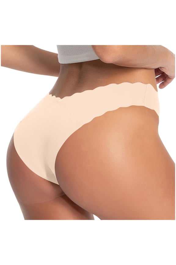 Ladies Underwear Panties, Ladies Underwear Panties, Solid Color Invisible Ice Silk Seamless Sports Wavy Edge Triangle