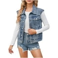 thumbnail image 1 of Ashirexll Womens Vests Outerwear, Fleece Vest Women, Spring and Fall Sleeveless Button Down Jean Jacket Casual Hatless, 1 of 7