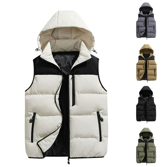 Ashirexll Womens Vests Outerwear, Puffer Vest Women, Zip Up Sleeveless Top with Hood and Color Contrast Casual Fashion