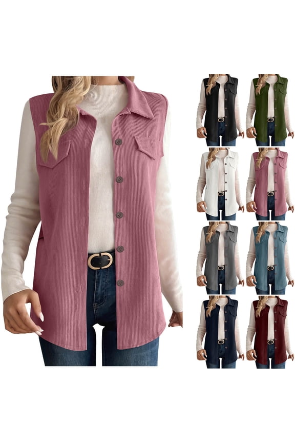 Womens Vests Outerwear, Womens Winter Coats, Fashion Solid Color Sleeveless Blouse Turndown Collar Tank Coat for Casual Wear