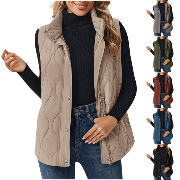 Ashirexll Womens Vests Outerwear, Womens Winter Coats, Ladies Winter Vests Sleeveless Fleece Jacket Zip Up Turn Down Collar Warm Coat with Pockets