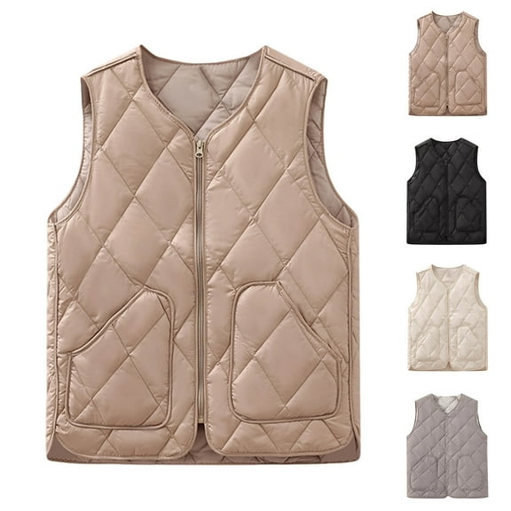 Ashirexll Womens Vests Outerwear, Womens Winter Coats, Thin Solid Color Sleeveless V Neck Zipper Pocket Bottoming Layer With Waistcoat