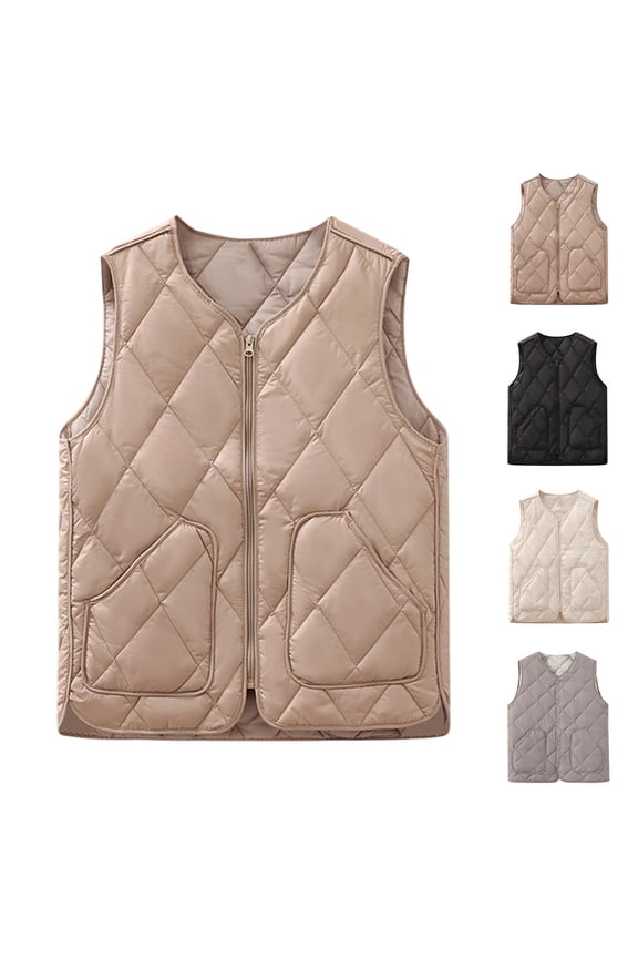 Womens Vests Outerwear, Womens Winter Coats, Thin Solid Color Sleeveless V Neck Zipper Pocket Bottoming Layer With Waistcoat