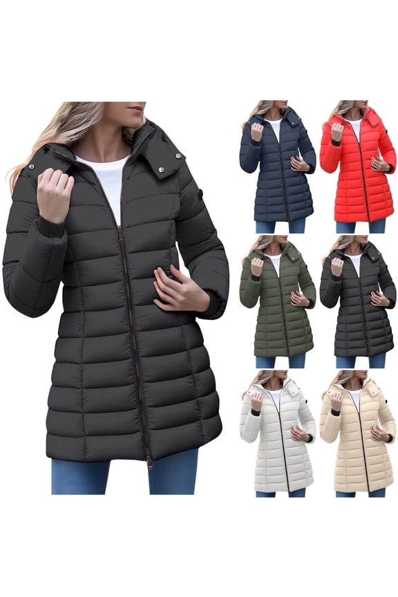 Womens Winter Coats, Jackets for Women Trendy, Fashion Solid Color Casual Padded Parka for Cold Protection with Long Sleeve