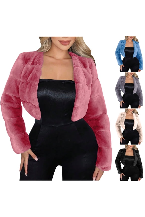 Womens Winter Coats, Jackets for Women Trendy, Ladies Warm Faux Furry V-Neck Jacket Solid Color Winter Outerwear
