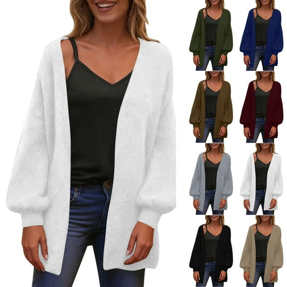 Ashirexll Womens Winter Coats, Lightweight Cardigans for Women, Solid Open Front Cardigan with Drop Shoulder Soft Knit Winter Outerwear