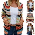 thumbnail image 1 of Ashirexll Womens Winter Coats, Womens Fleece Coats, Colorful Striped Casual Lightweight Cardigan Top Sweater Long Sleeve, 1 of 6