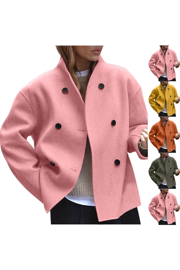 Womens Winter Coats, Womens Long Sleeve Tops, Solid Color Winter Vintage Brown Tweed Jacket with Long Sleeves