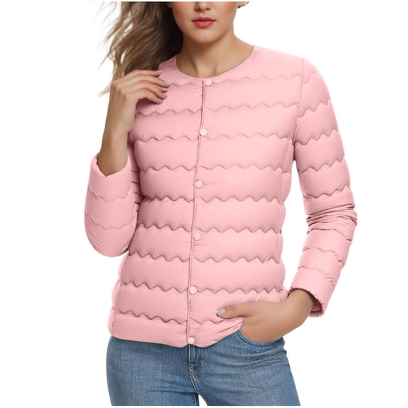 Ashirexll Womens Winter Coats, Womens Puffer Coats, Solid Color Button Front Double Pocket Long Sleeve Casual Outerwear Parka