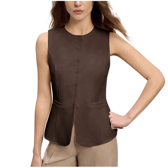 Ashirexll Womens Winter Coats, Womens Vests Outerwear, Fashion Sleeveless Round Neck Solid Comfy Button Casual Tank Top for Fall