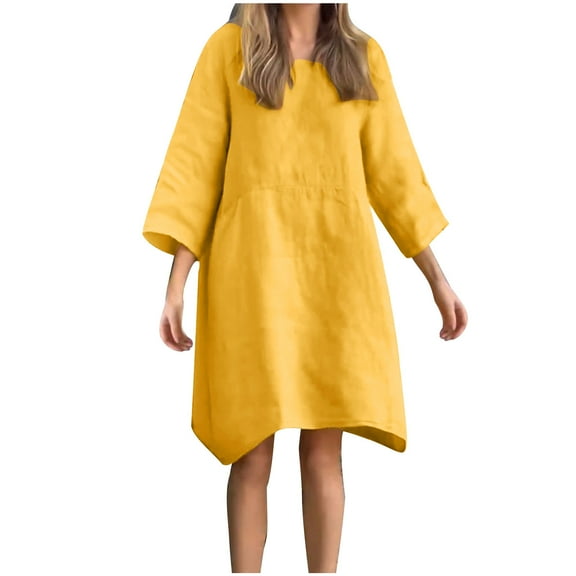 Ashirexll Womens Winter Dresses, Midi Dresses for Women, Casual Long Sleeve Solid Round Neck Long Comfortable Loose Dress