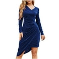 thumbnail image 1 of Ashirexll Womens Winter Dresses, Midi Dresses for Women, Long Sleeve Oversized Solid V-Neck Gold Velvet Comfortable, 1 of 7