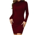 thumbnail image 1 of Ashirexll Womens Winter Dresses, Midi Dresses for Women, Solid Color Hip Wrap Long Sleeve Round Neck Bodycon Dress, 1 of 7